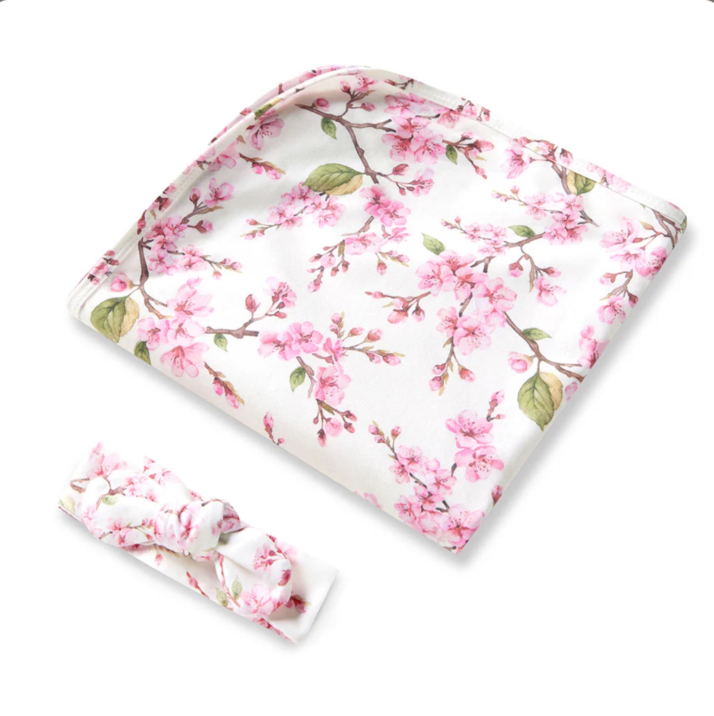 Cherry Blossom Organic Jersey Wrap & Topknot Set