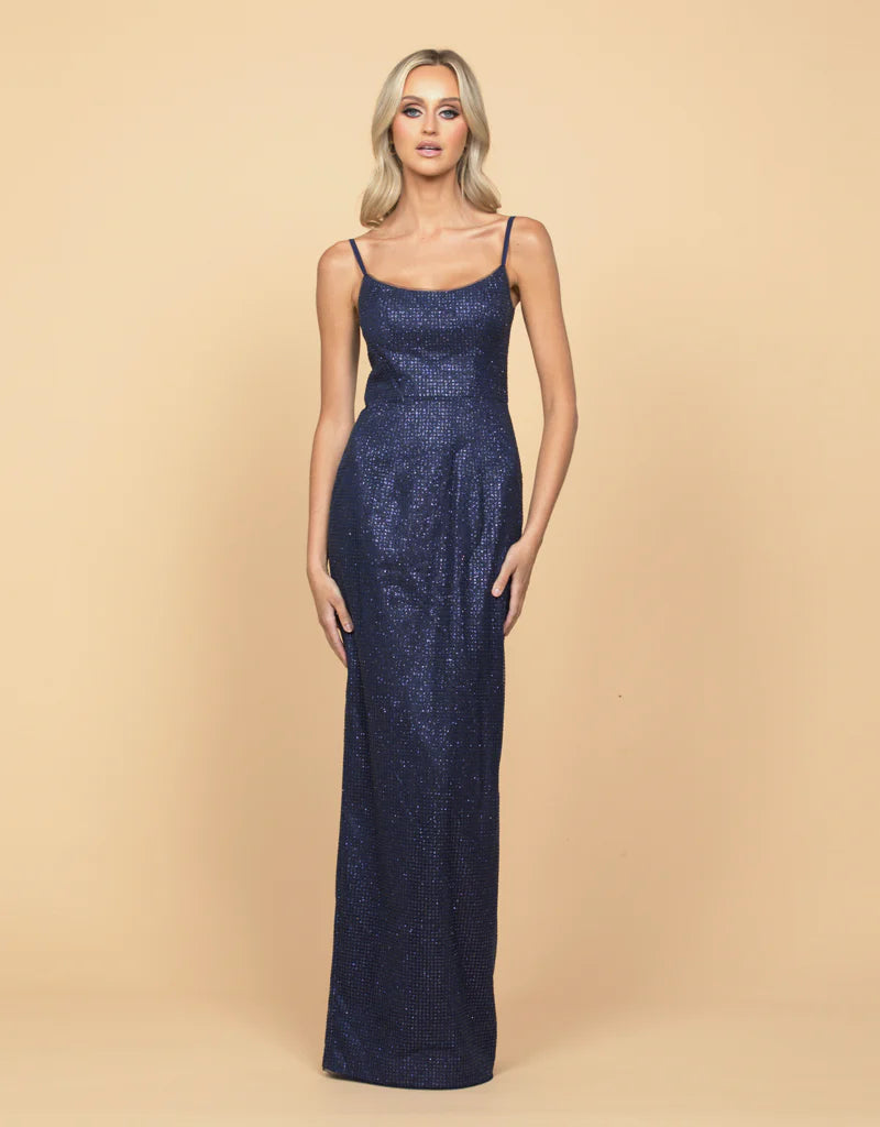 Sena Scoop Neckline Gown - Navy B58BD14L