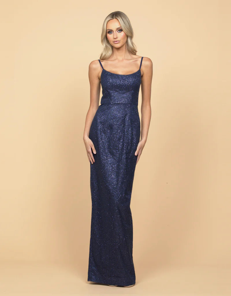 Sena Scoop Neckline Gown - Navy B58BD14L