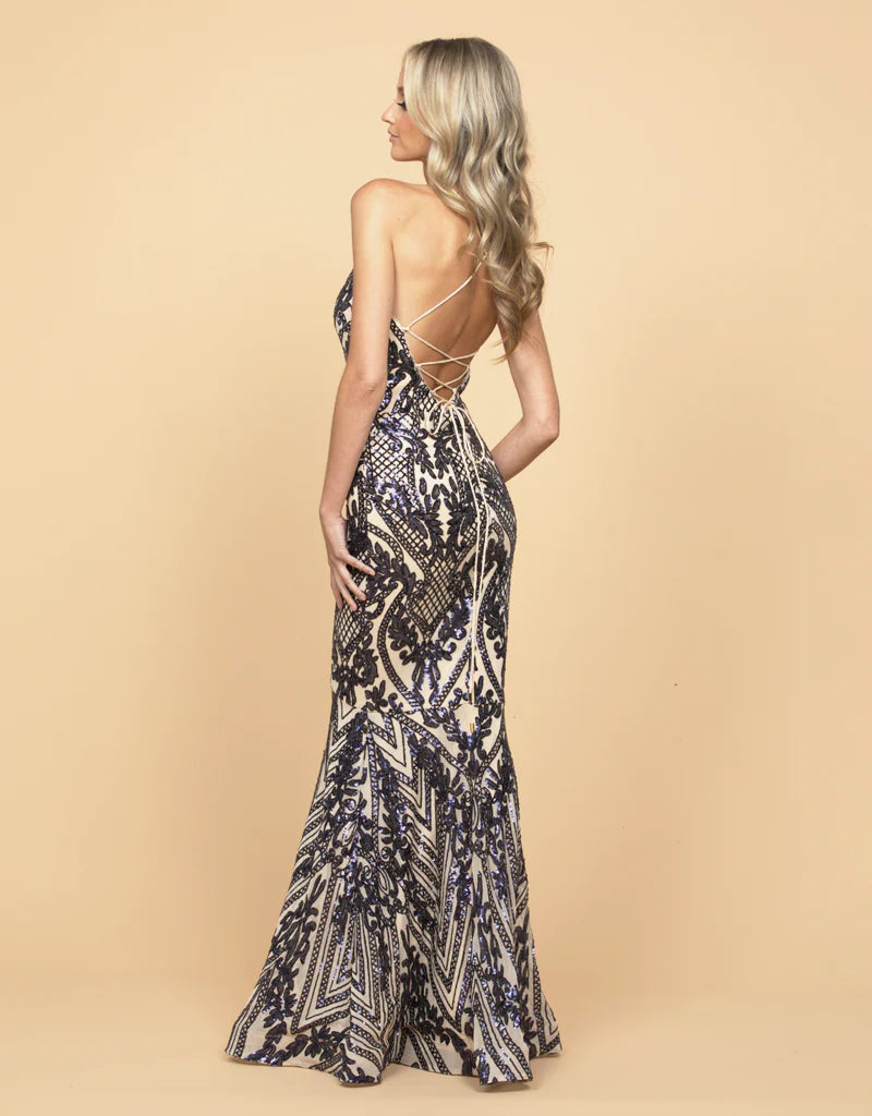 Suri Scoop Neck Strappy Gown - Navy/Nude B58BD23L