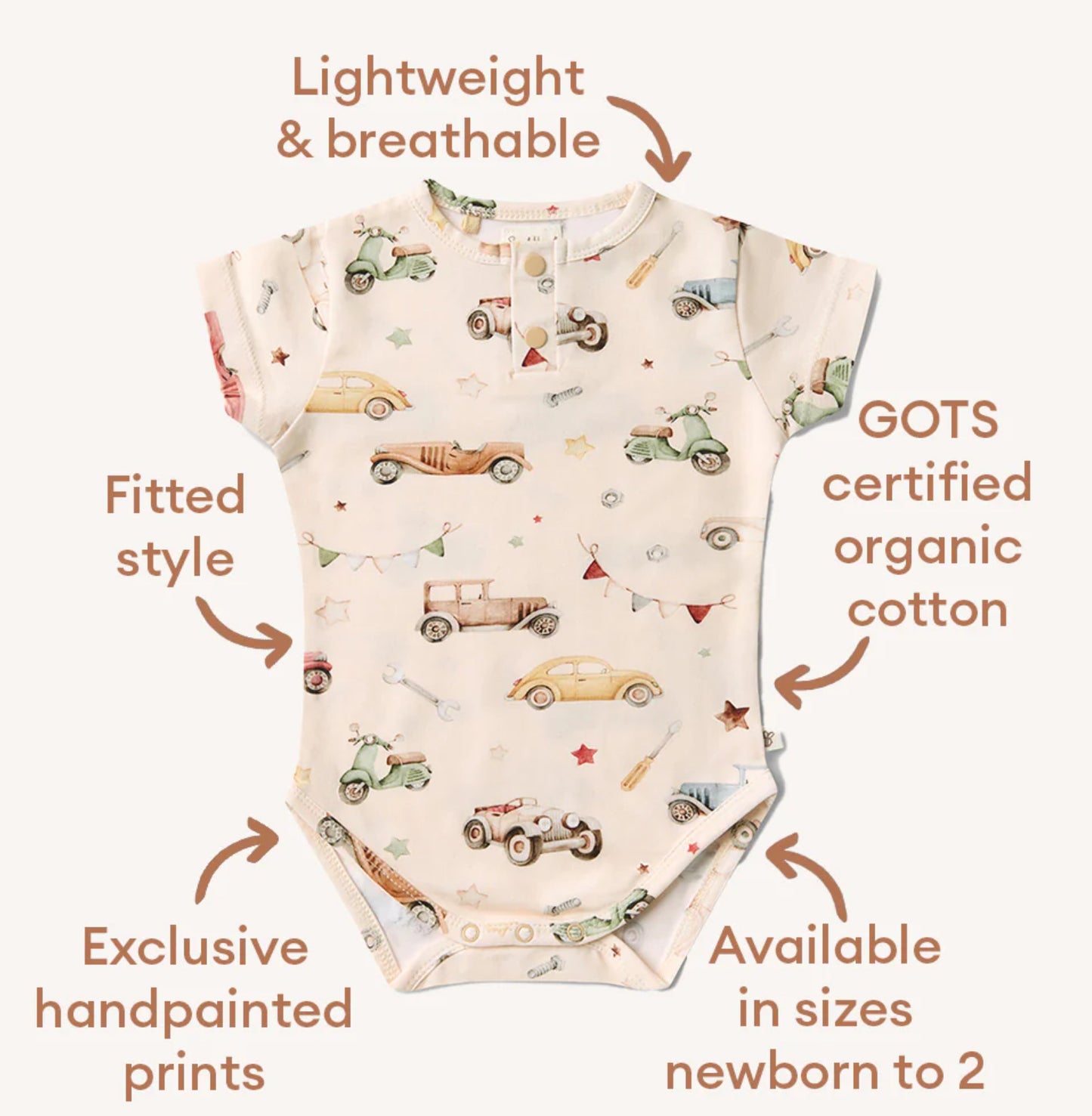 Vintage Cars Short Sleeve Organic Bodysuit