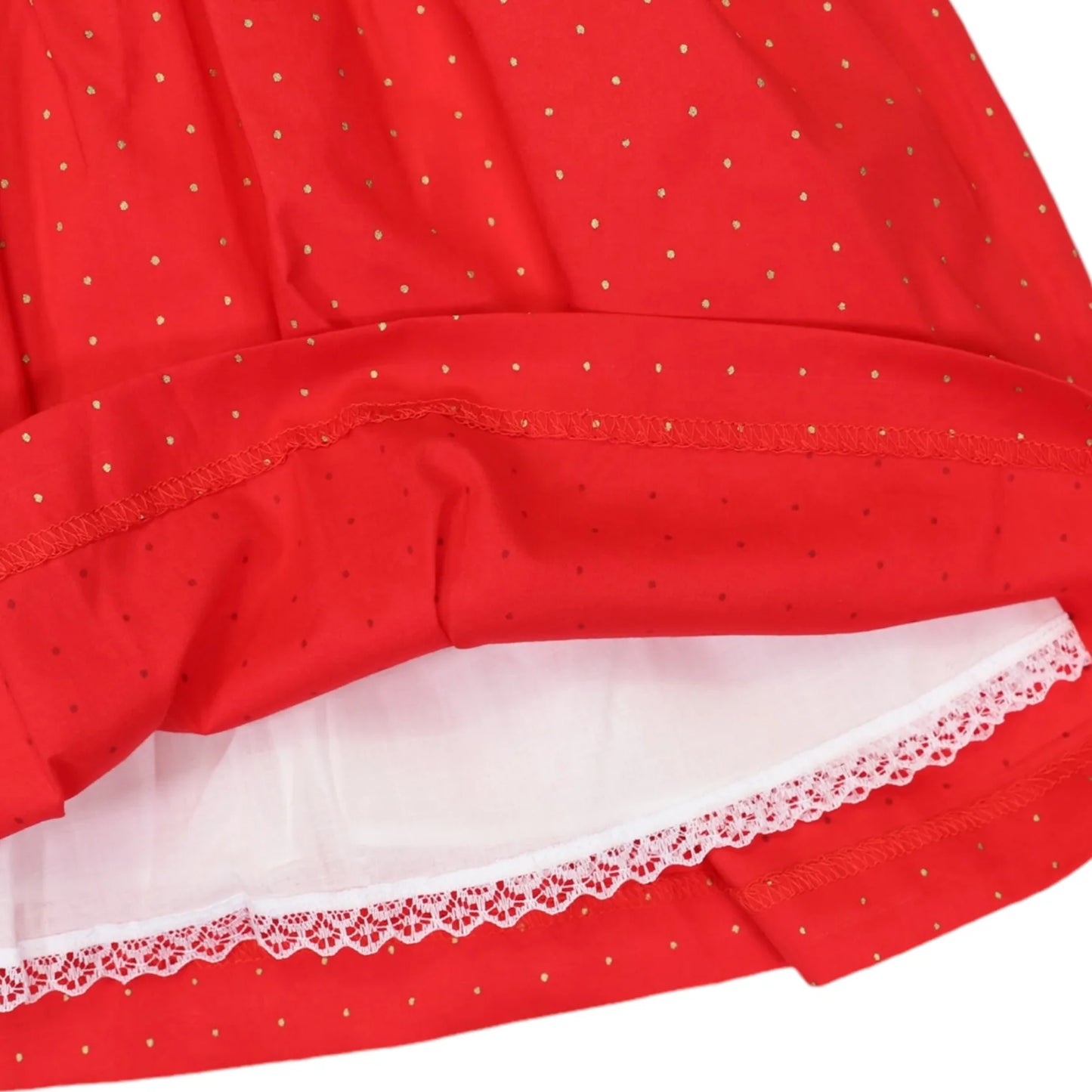 Gold Spot Frill Dress - Red