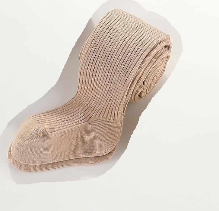 Classic Cotton Ribbed Tights - White & Beige