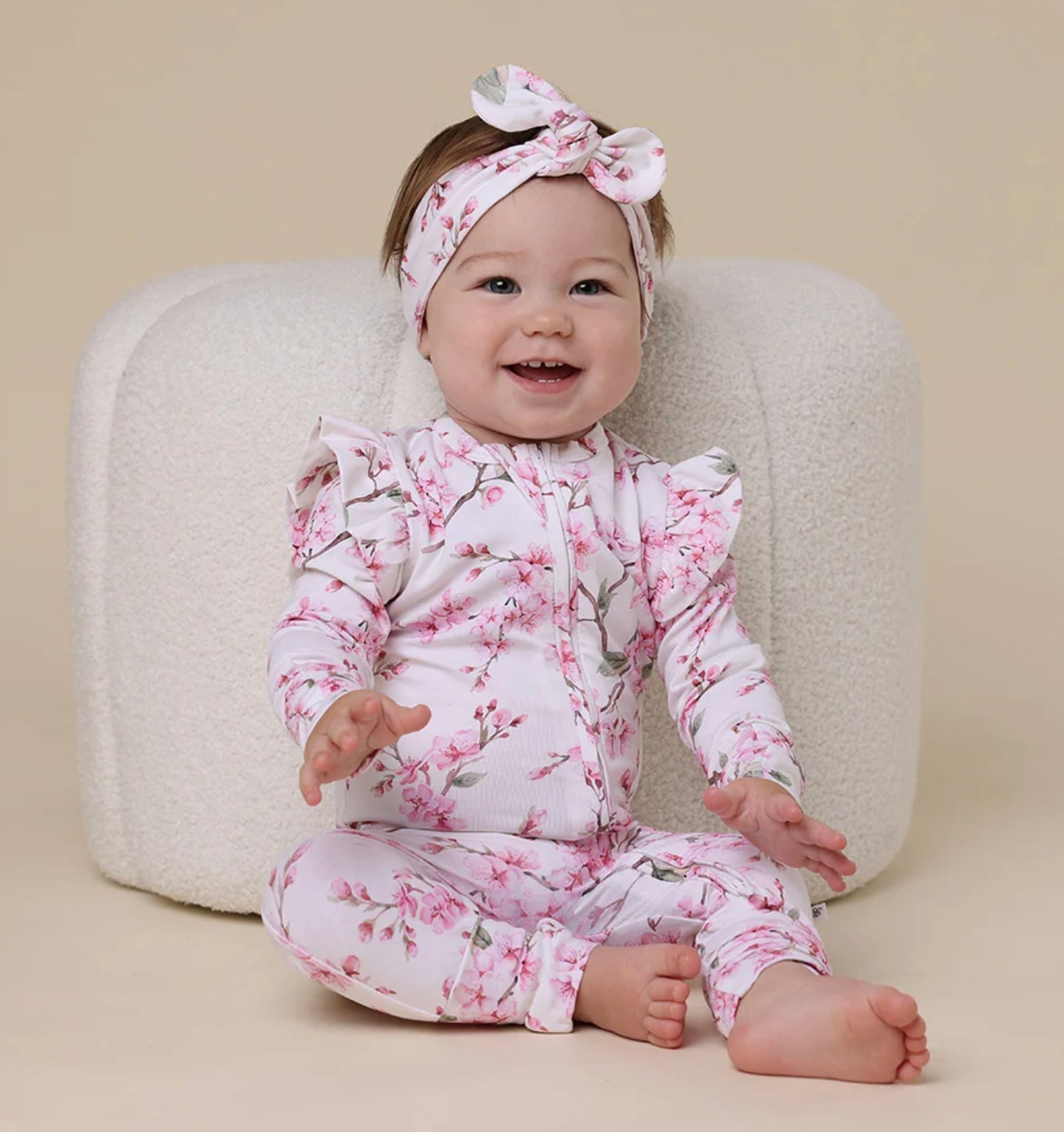 Cherry Blossom Organic Snugglesuit Convertible Romper With Frill