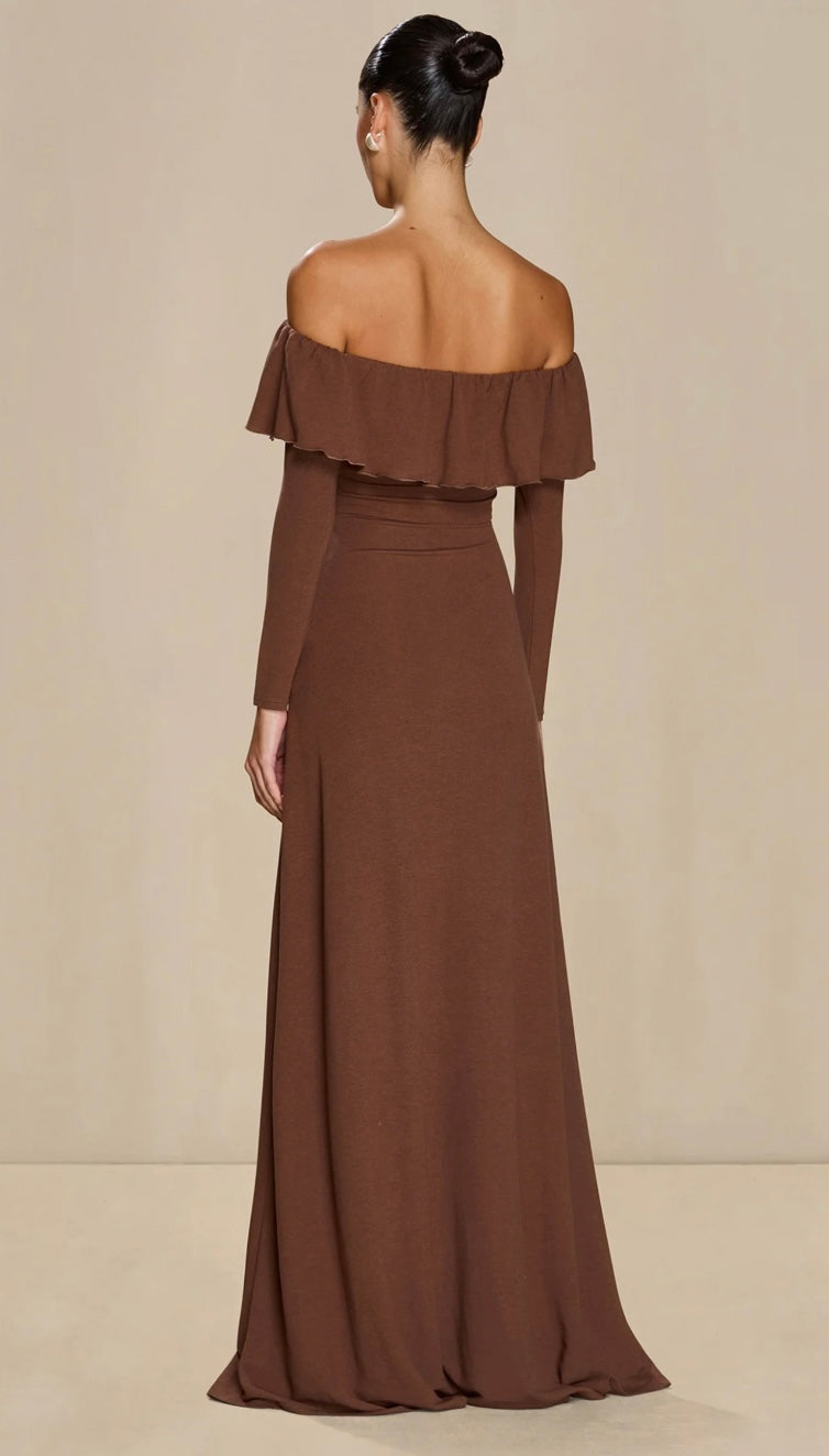 Aria Ruffle Dress - Espresso