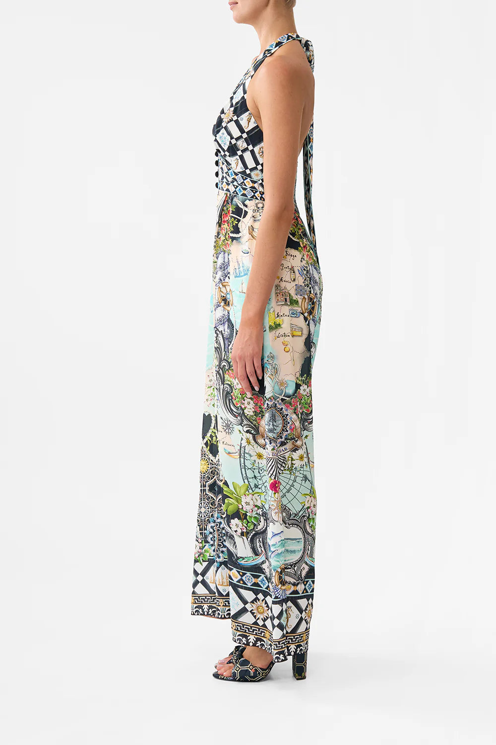 Halter neck Jumpsuit With Tie Neck Folk Afloat