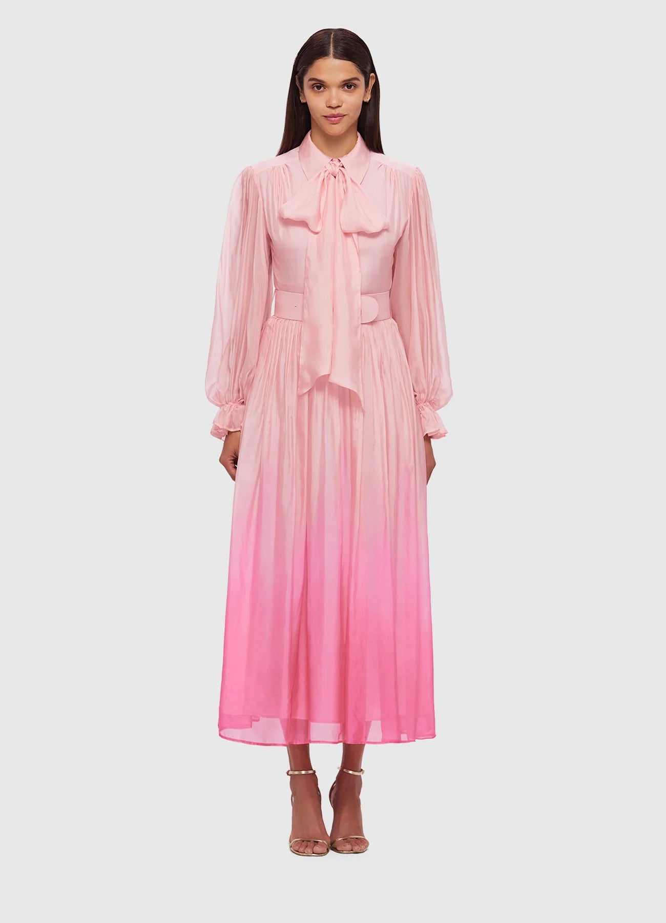 Cassie Tie Neck Midi Dress - Ombre Pink