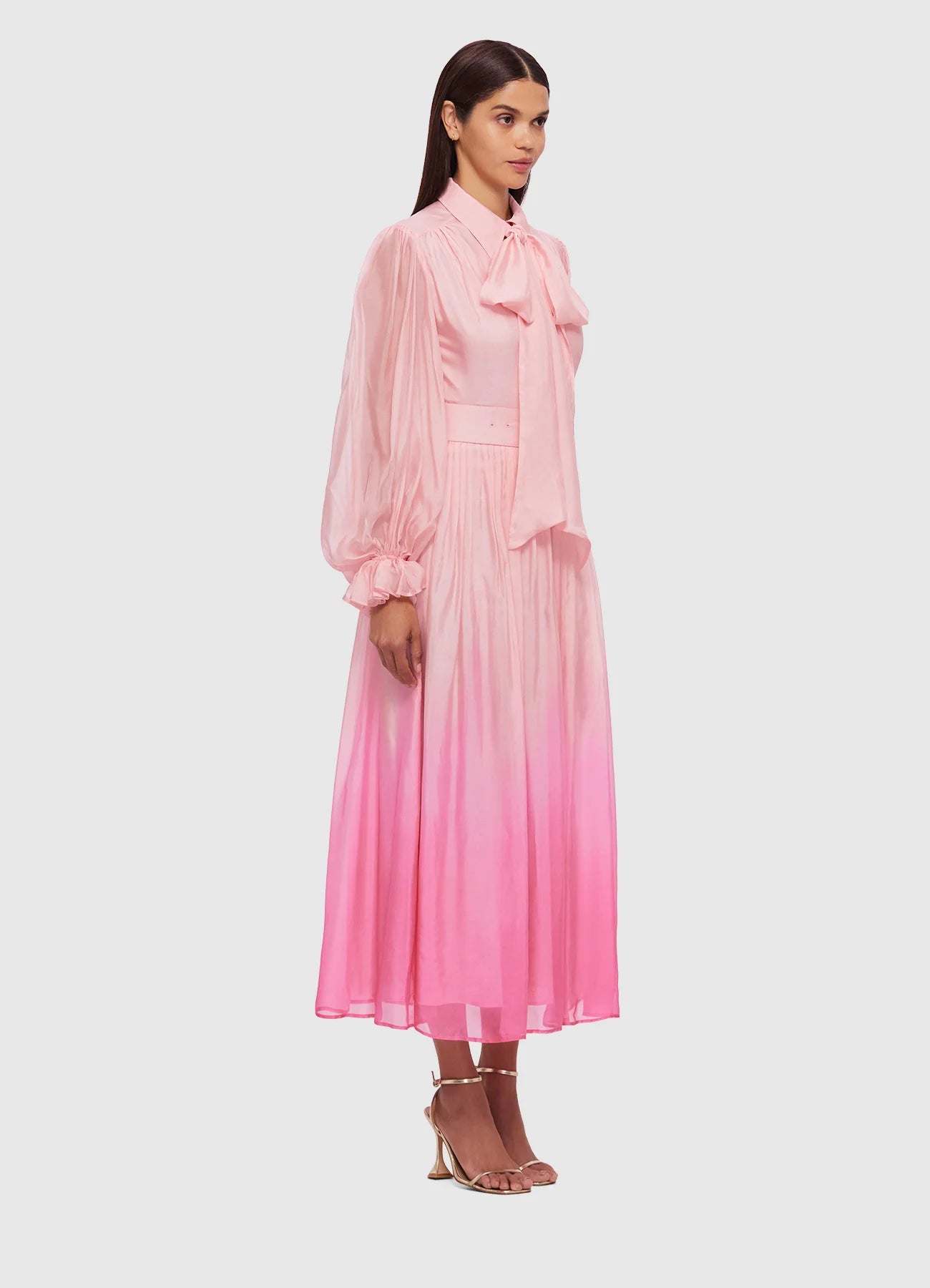 Cassie Tie Neck Midi Dress - Ombre Pink