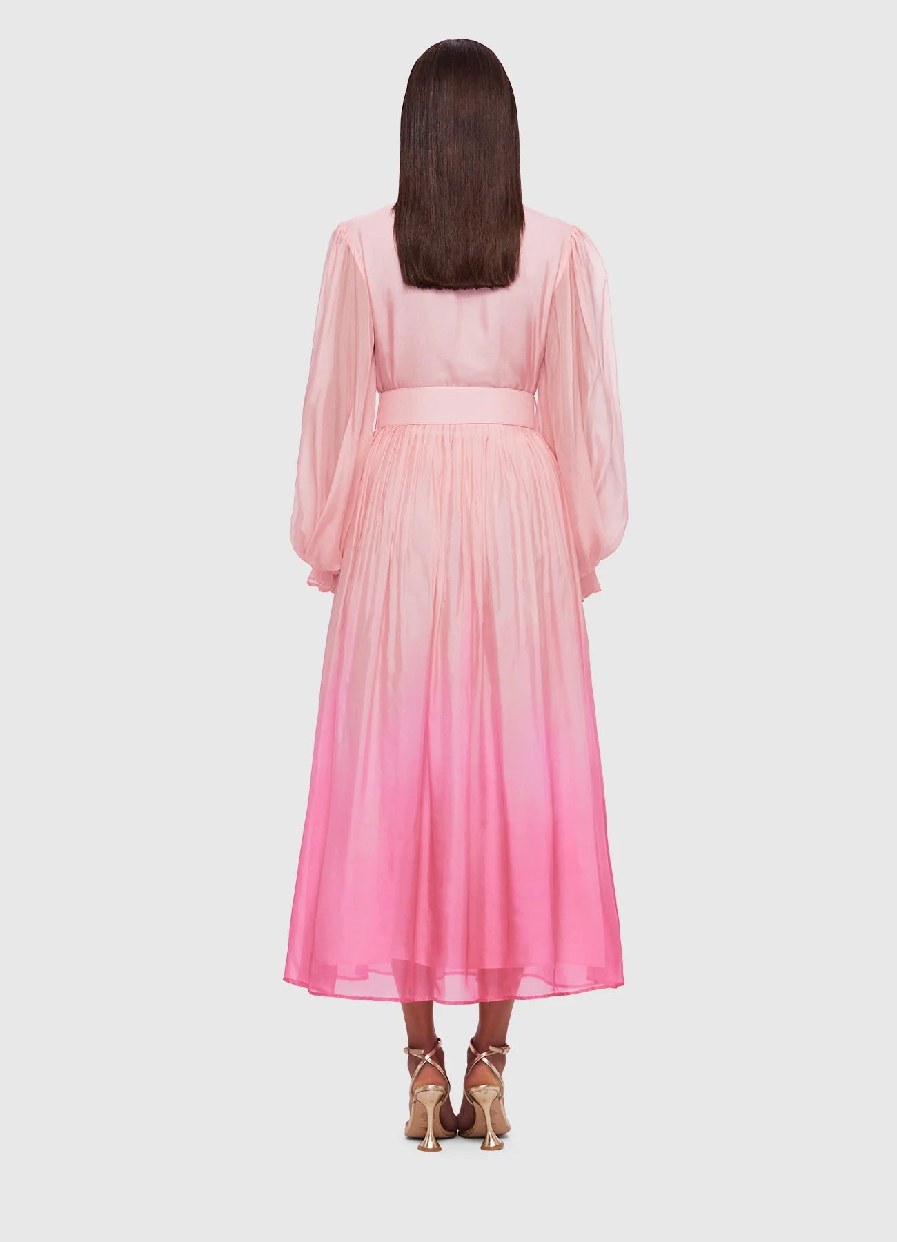 Cassie Tie Neck Midi Dress - Ombre Pink