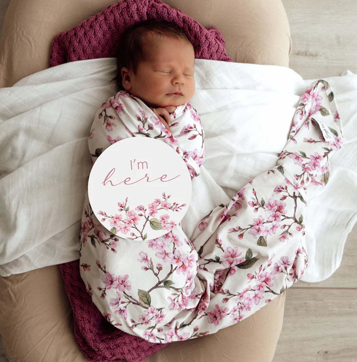 Cherry Blossom Organic Jersey Wrap & Topknot Set