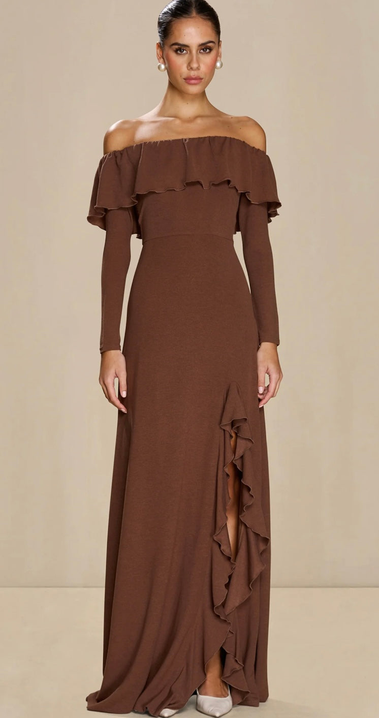 Aria Ruffle Dress - Espresso