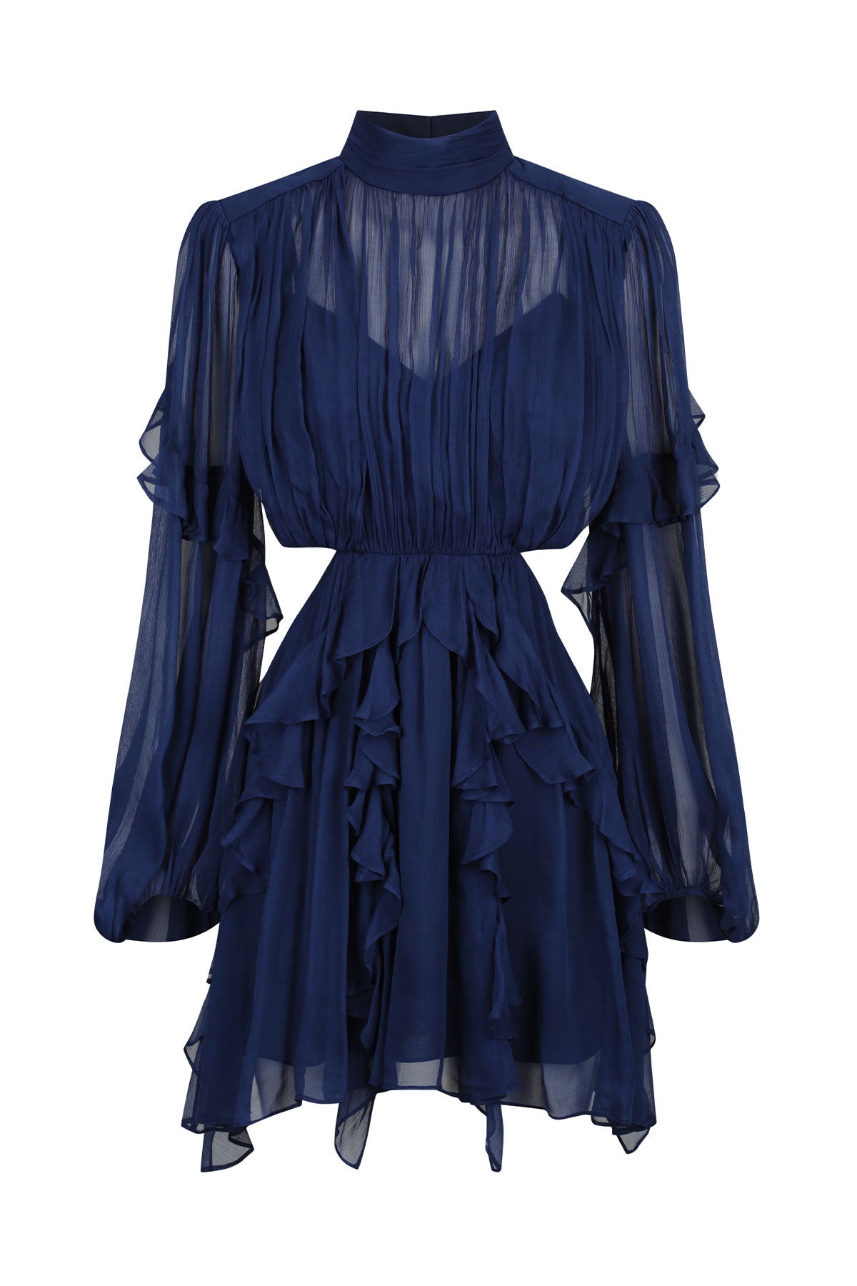 Isola High Neck Ruffle Mini Dress - Tyrrhenian Blue