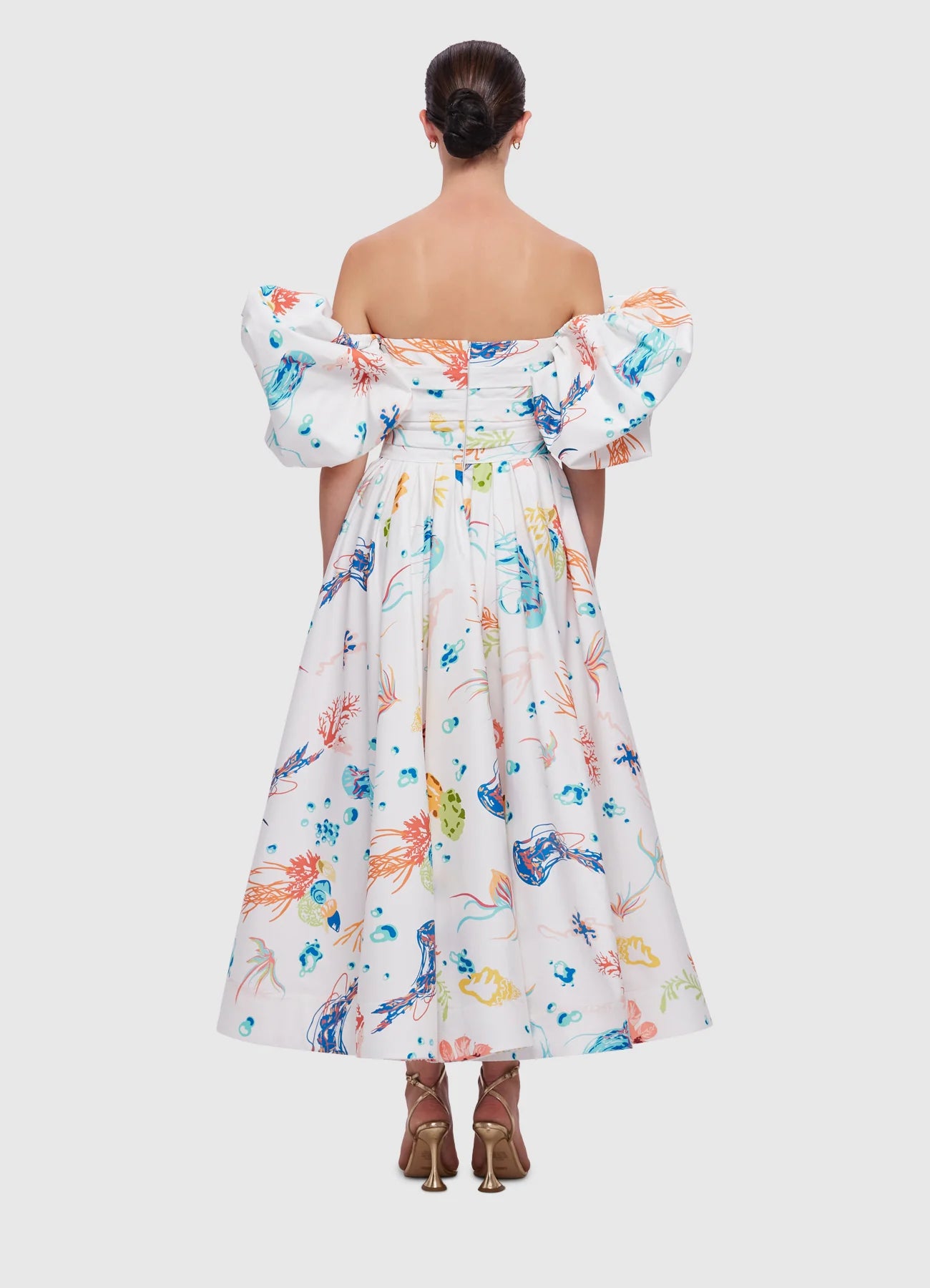 Matilda Puff Sleeve Midi Dress - Twilight Print in White