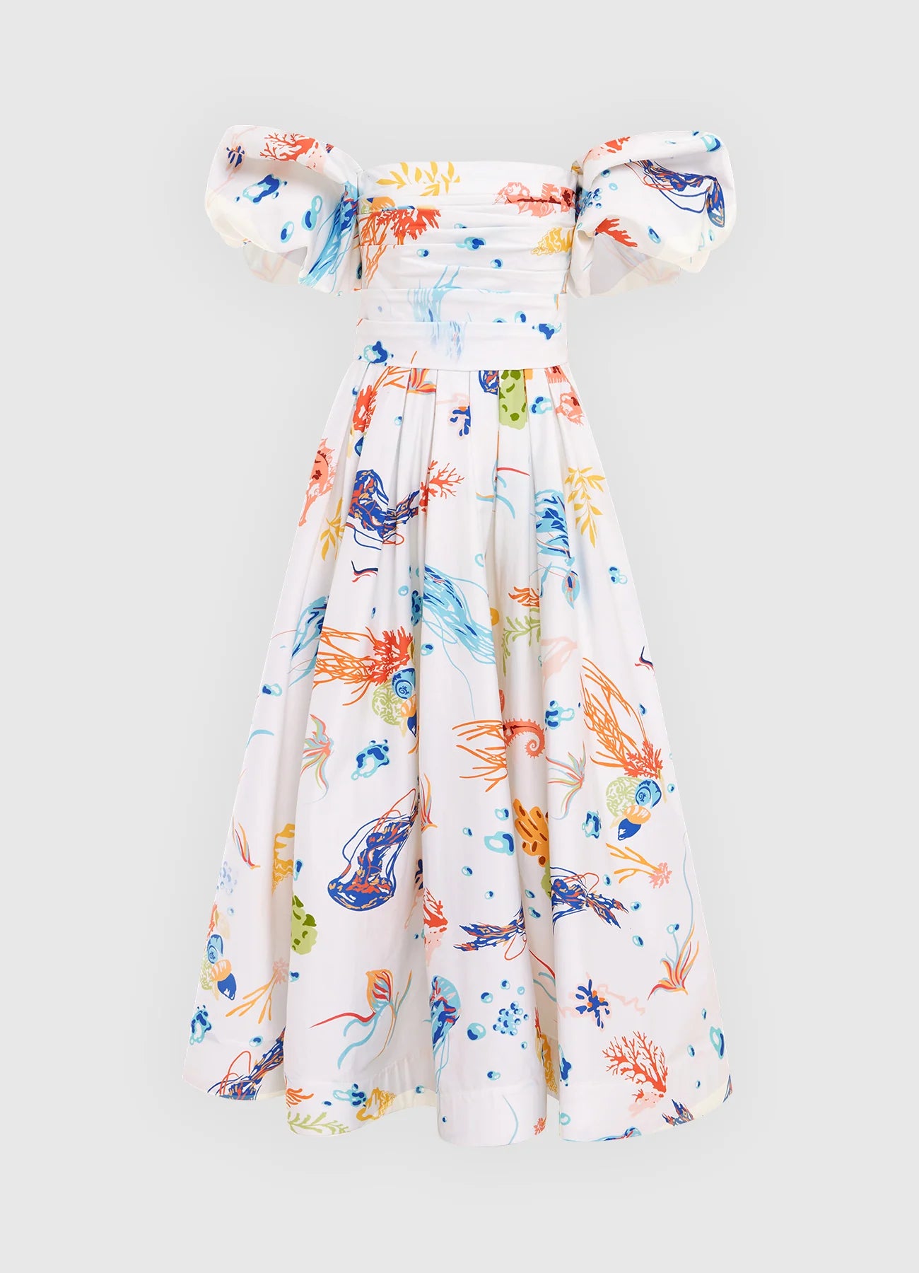 Matilda Puff Sleeve Midi Dress - Twilight Print in White