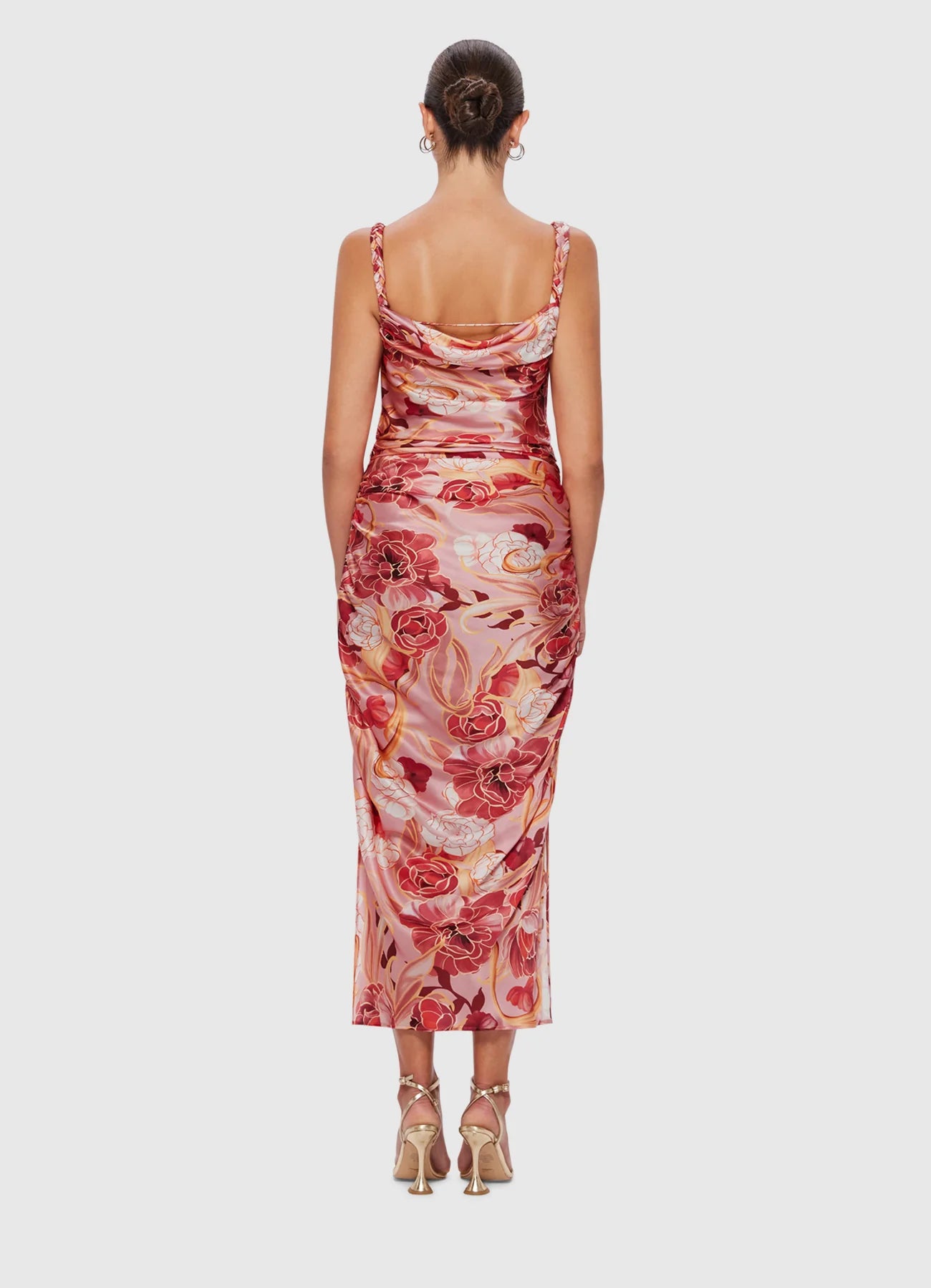 Rachel Cowl Neck Slip Dress - Adorn Print in Passion
