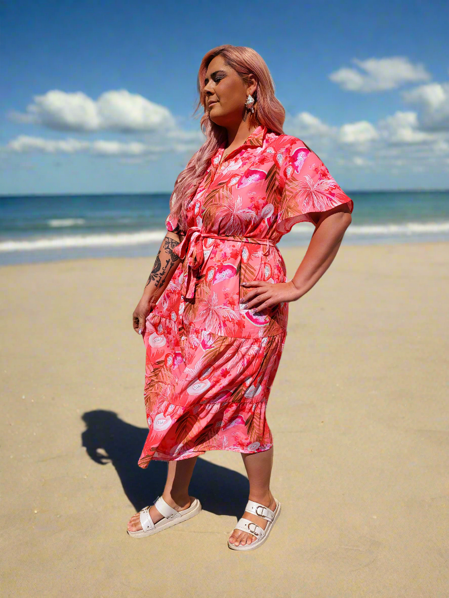 Pink Paradise Midi Shirt Dress
