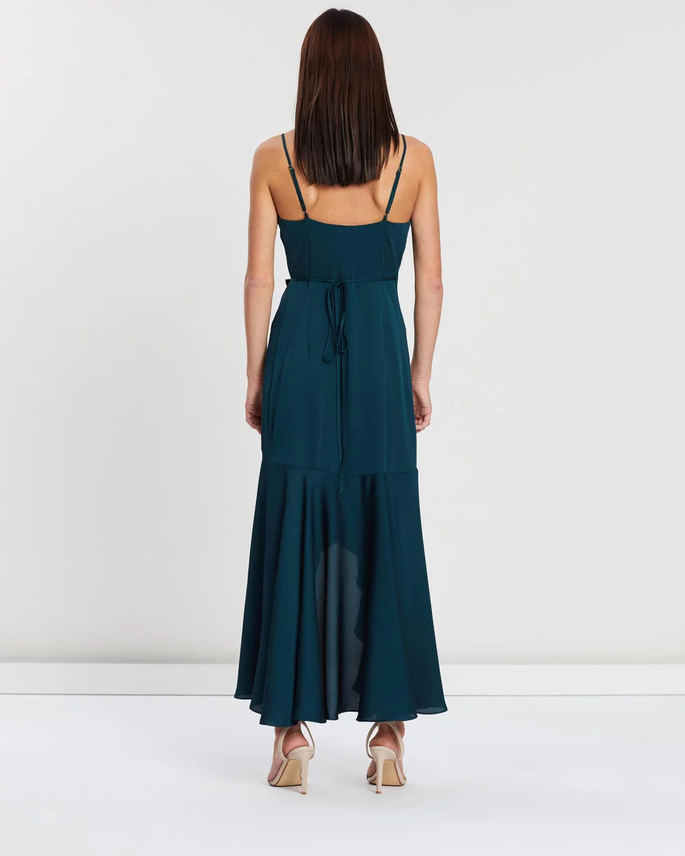 Luxe Bias Frill Wrap Dress - Emerald
