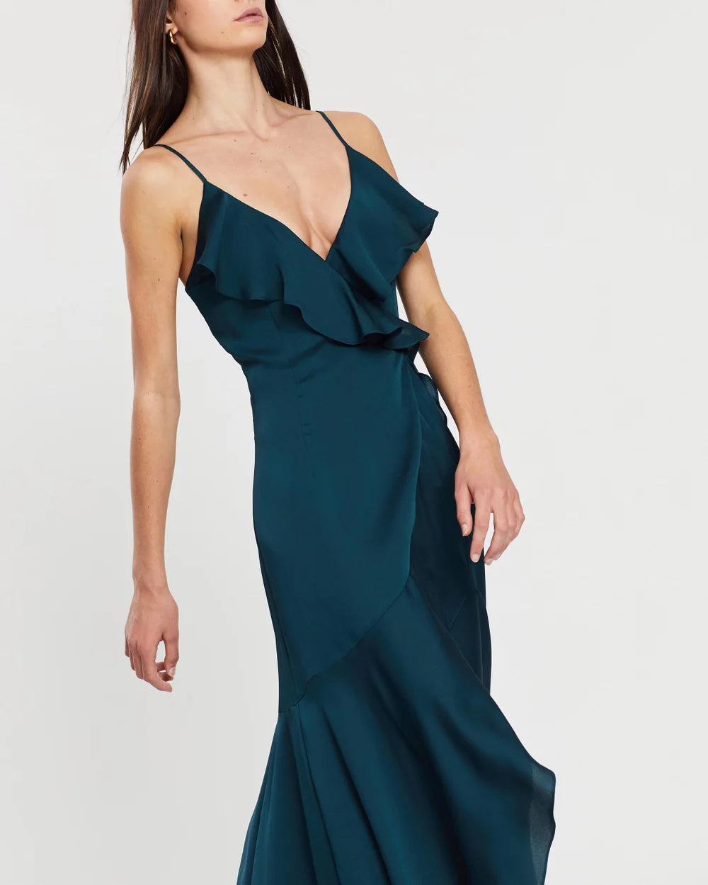 Luxe Bias Frill Wrap Dress - Emerald
