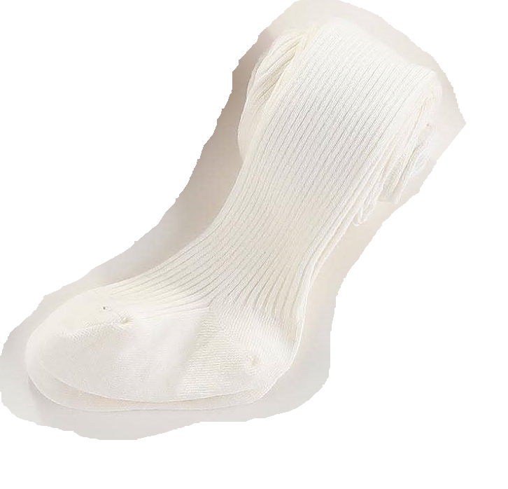 Classic Cotton Ribbed Tights - White & Beige