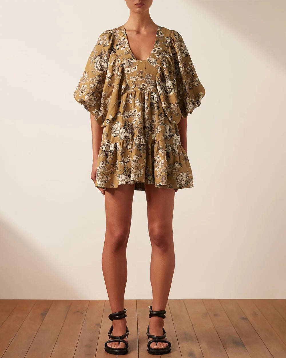 Cecilia Plunged Balloon Sleeve Mini Dress