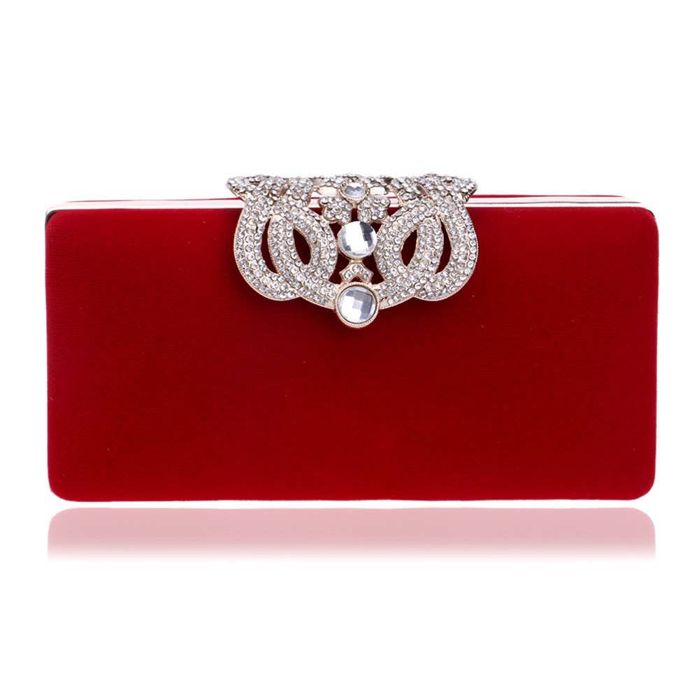Alissa Velvet Small Evening Clutch - Red / Silver
