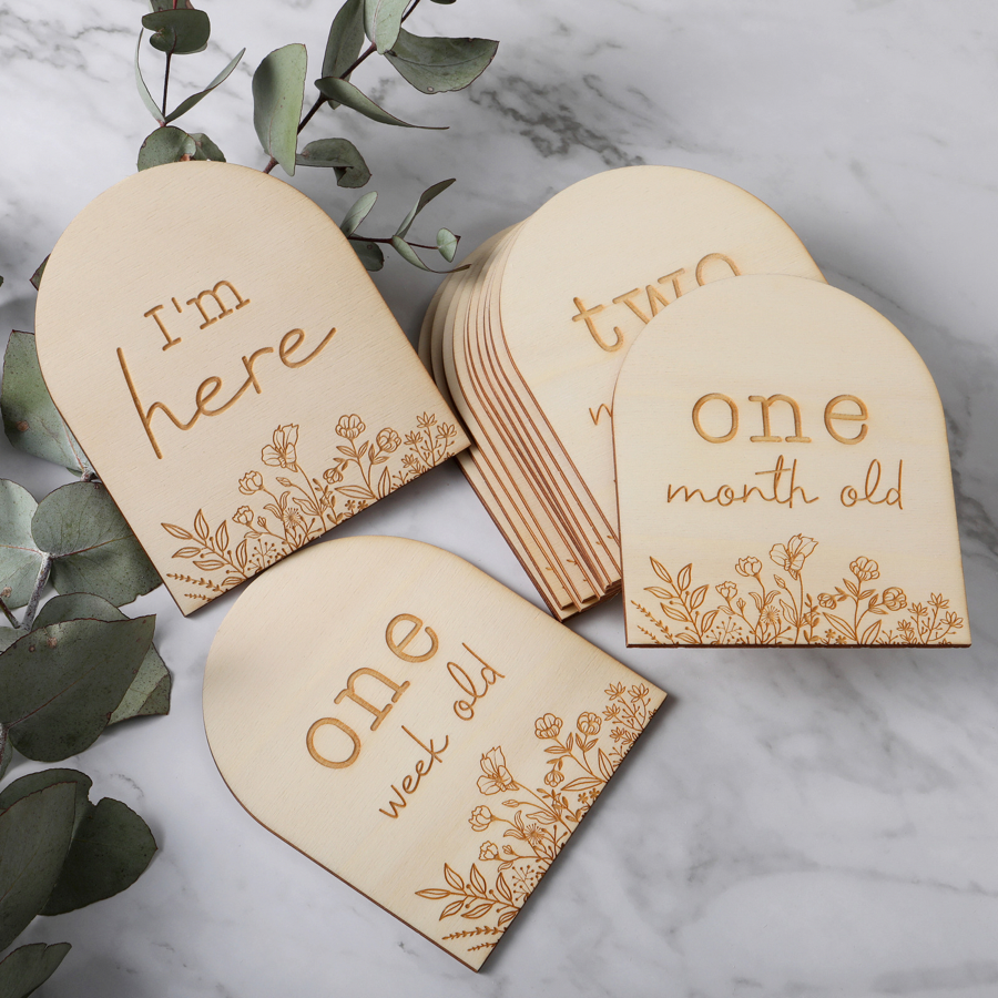 Wooden Milestone Arch Plaque Set - Floral