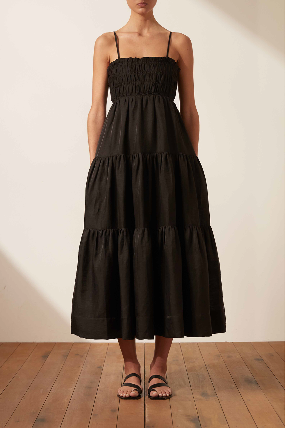 Bruna Open Back Shirred Midi Dress