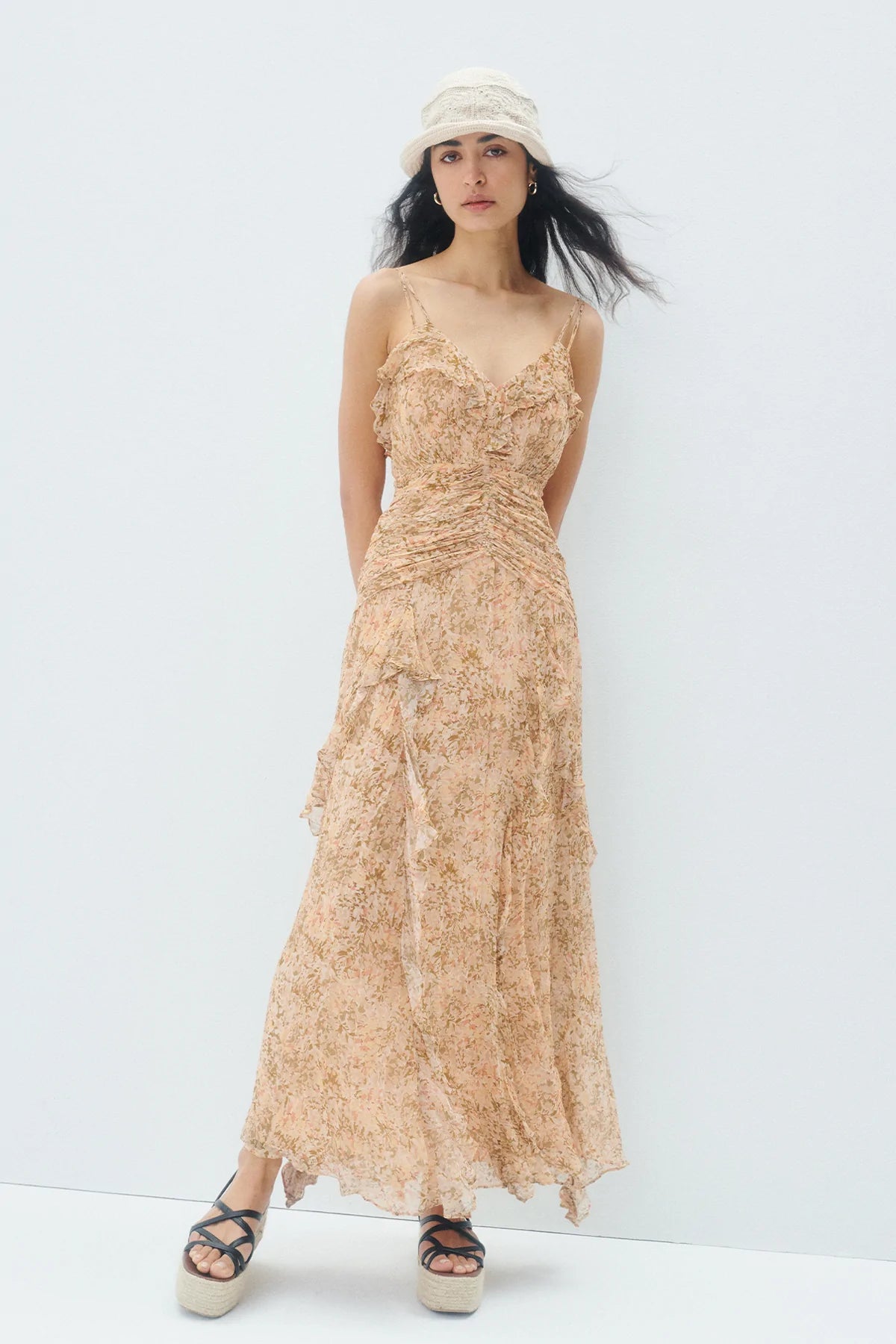 Double Strap Frill Maxi Dress - Louise Print
