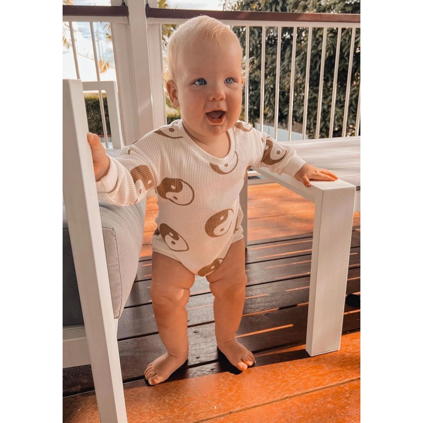 Unisex Ying Yang Waffle Knit Romper - Cream & Chocolate