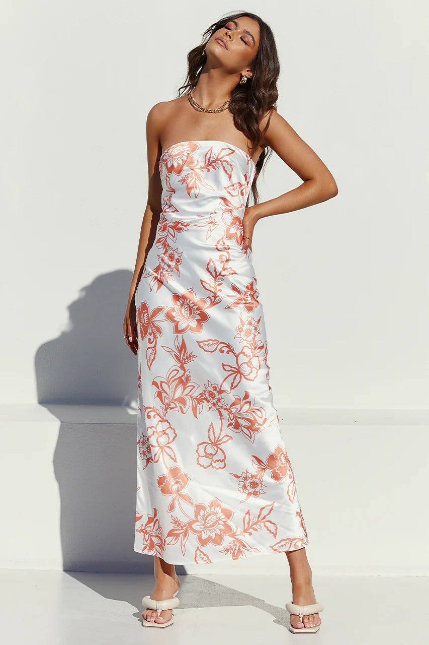 Caliente Slip Dress - White/Orange