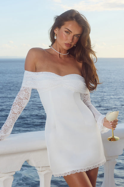 Leona Lace Long Sleeve Mini Dress - White
