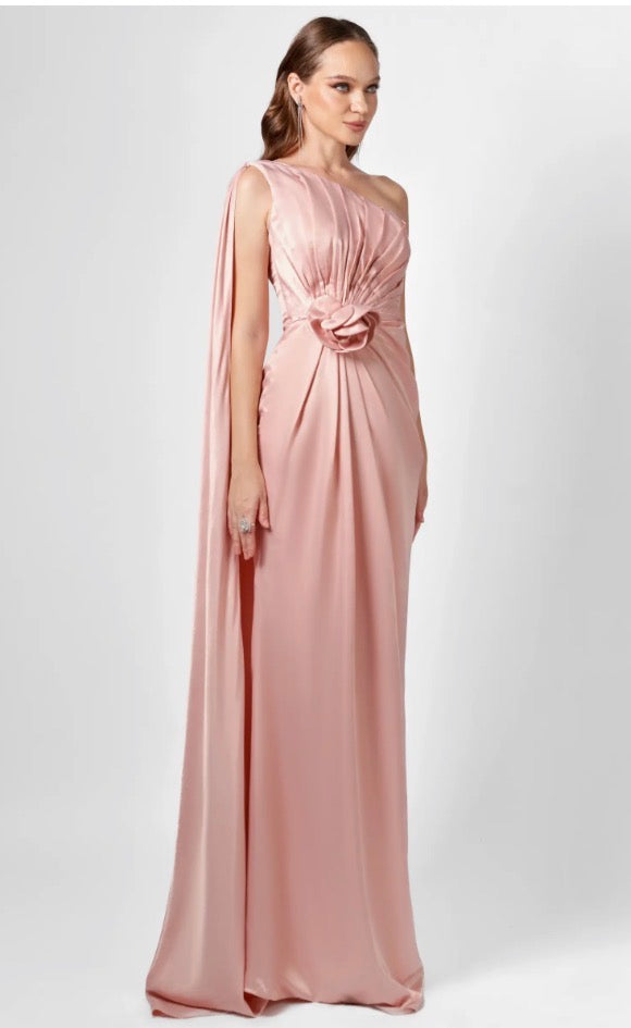 Justine One Shoulder Removable Cape Gown - Pink