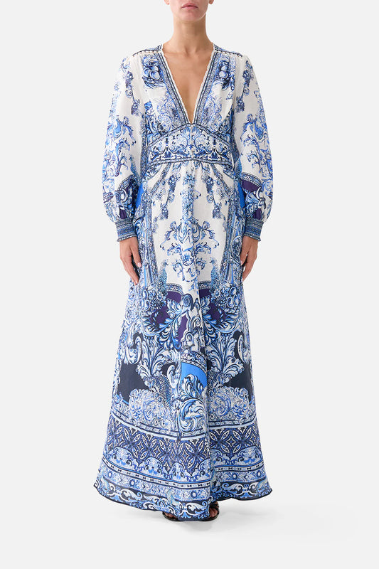 Button Dress With Shaped Waistband - A Tiled Wonderland