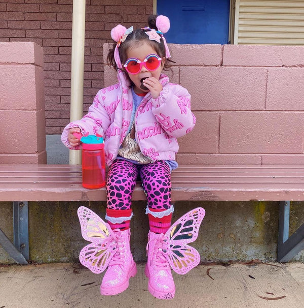 Glitter Butterfly Boots - Pink