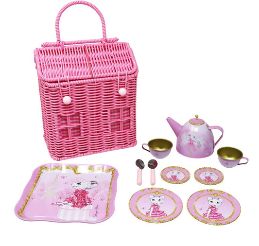 Claris The Chicest Mouse in Paris 11 Piece Tea Set with Woven Basket Limited Edition