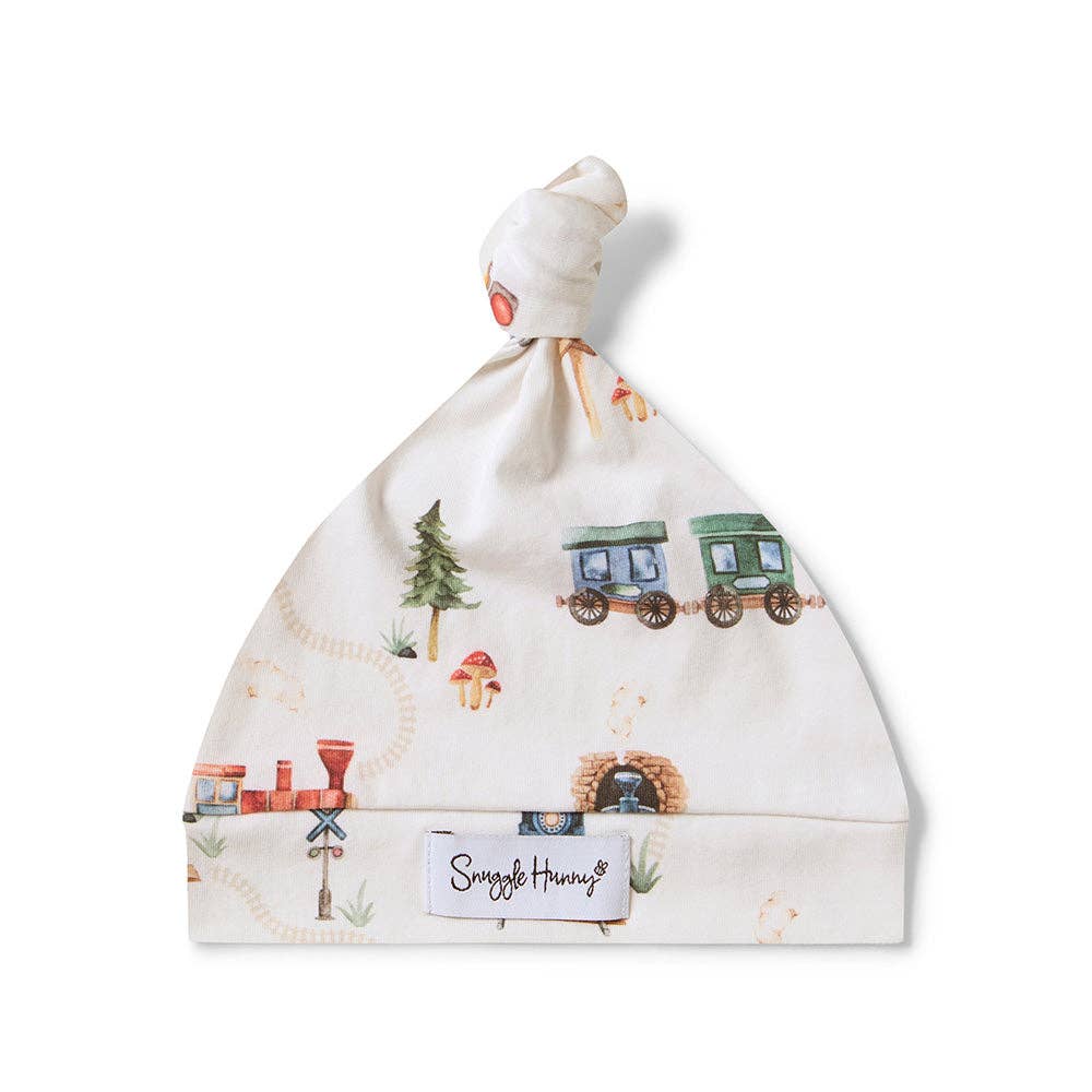 Trains Organic Knotted Beanie