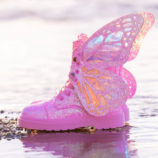 Glitter Butterfly Boots - Pink