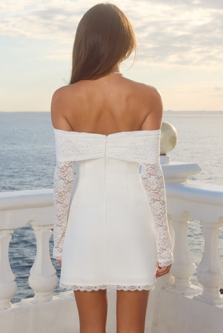 Leona Lace Long Sleeve Mini Dress - White
