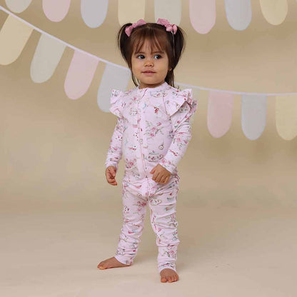 Alice’s Tea Party Organic Snugglesuit Convertible Romper with Frill