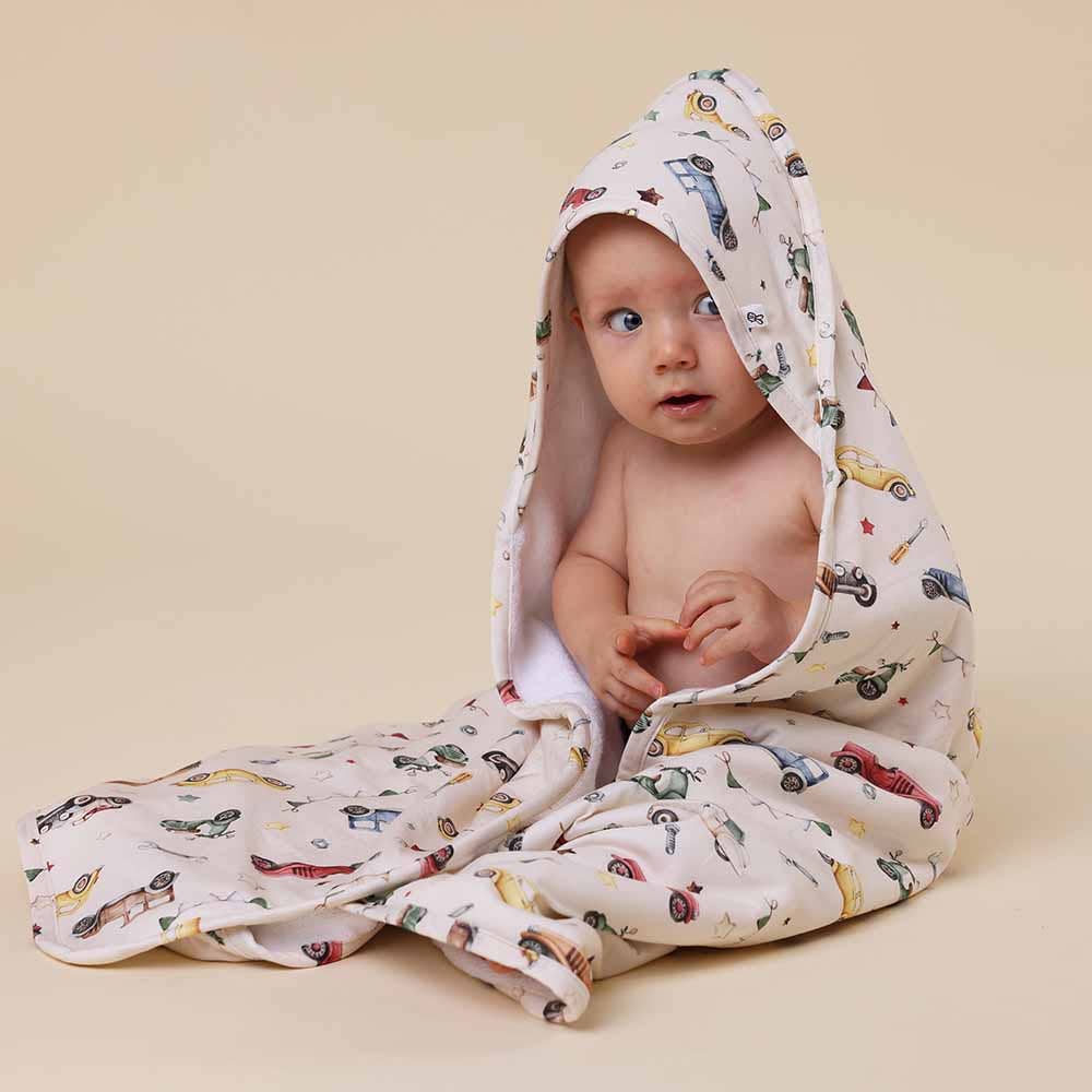 Vintage Cars Organic Hooded Baby Towel