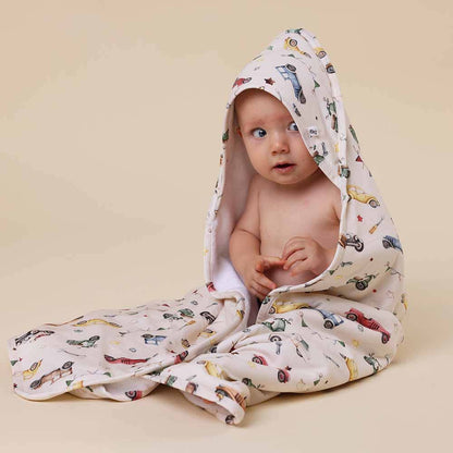 Vintage Cars Organic Hooded Baby Towel