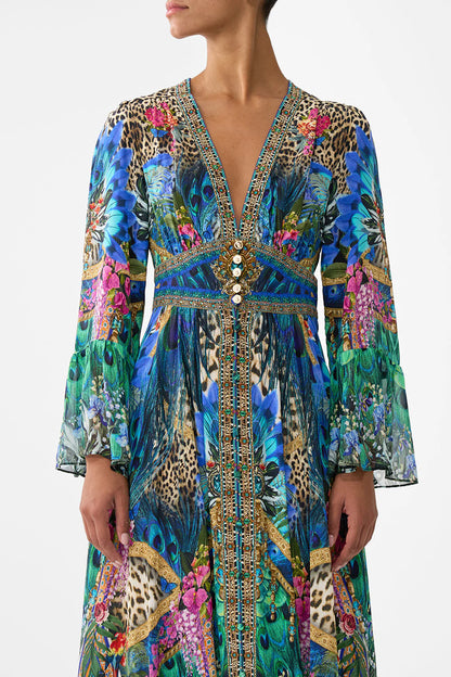 Shaped Waistband Dress With Ruffle Sleeve Animal Alchemy