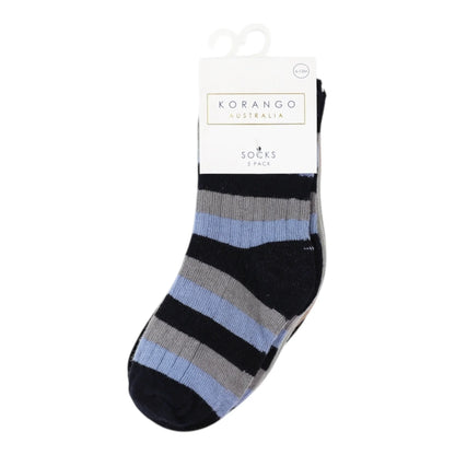 Ribbed Socks - 5 Pack Assorted With Navy Stripe