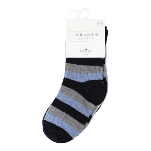 Ribbed Socks - 5 Pack Assorted With Navy Stripe