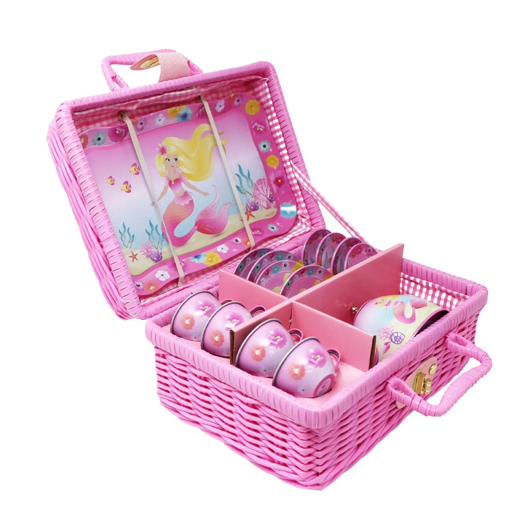 Mermaid 15 Piece Tin Tea Set in Basket