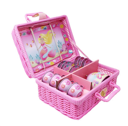 Mermaid 15 Piece Tin Tea Set in Basket