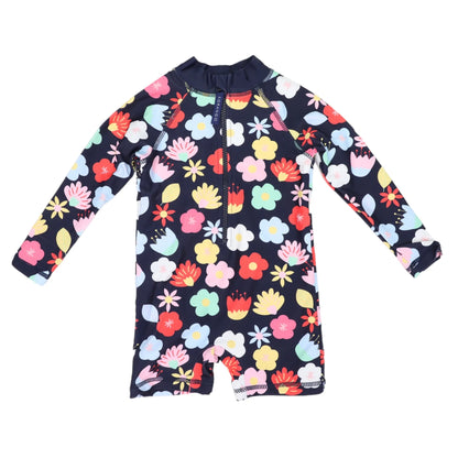 Flower Long Sleeve UPF50 Sunsuit - Navy 3Y