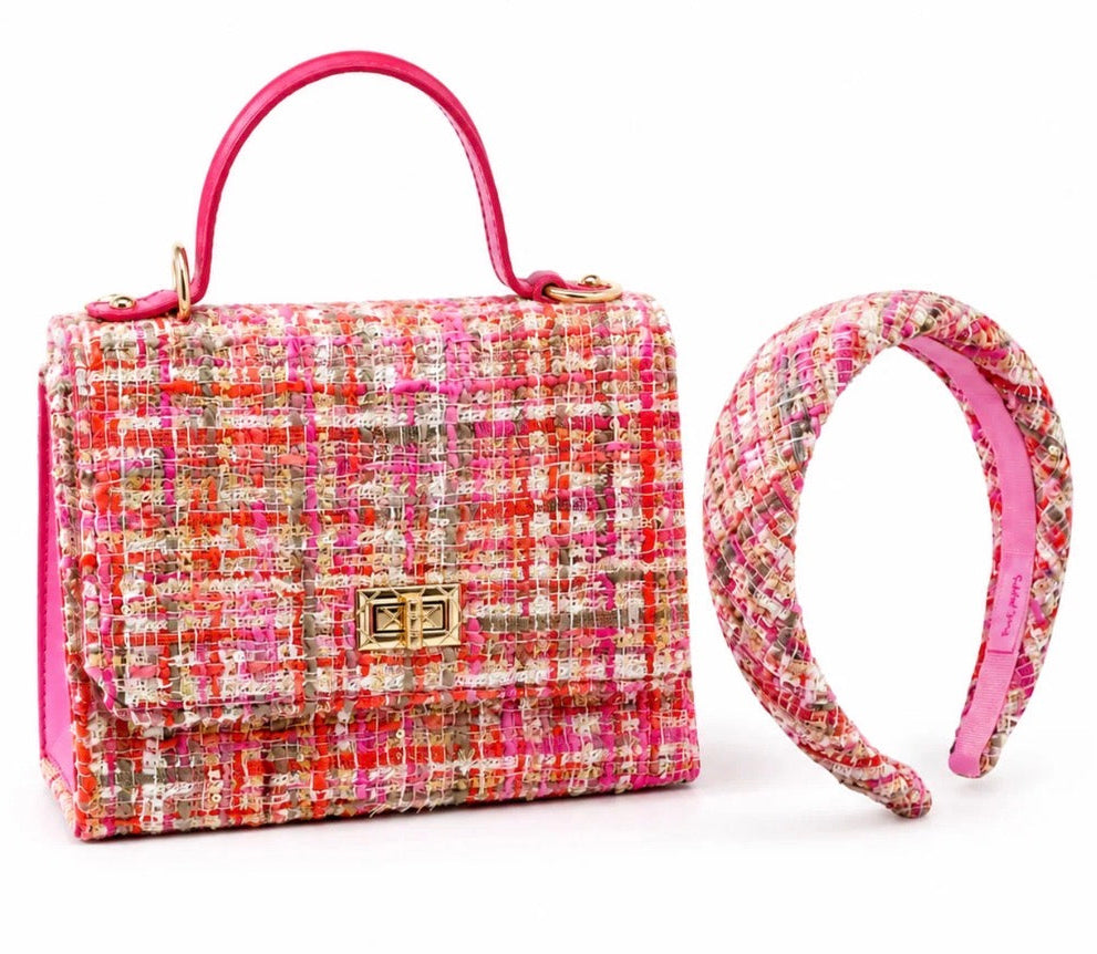 Tweed Pink Handbag and Headband Set