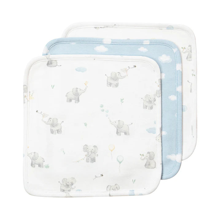 3 Pack Organic Wash Cloths - Elephant Playtime
