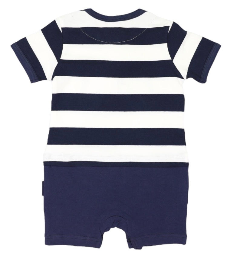 Kombi Van Short Sleeve Romper - Navy Stripe